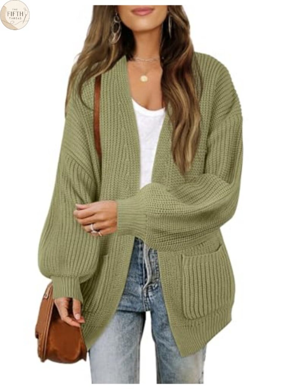 Oversized Lantern Sleeve Open Front Ribbed Knit Cardigan Sweater